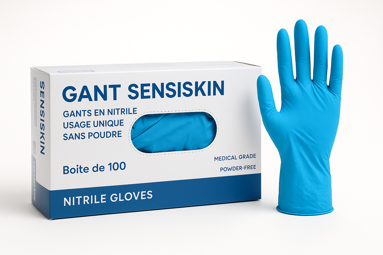 Gant Sensiskin nitrile bleu – Boîte de 100